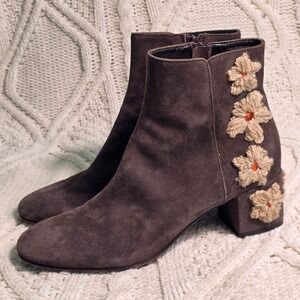 AGL Attilio Giusti Leombruni Suede Floral Ankle Boots Brown Womens 39 Excellent‎